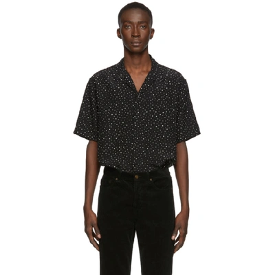 Saint Laurent Shark-collar Shirt In Crepe De Chine Printed With Painted Polka Dots In Black