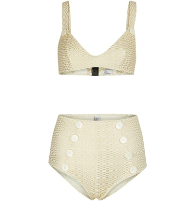 Lisa Marie Fernandez Magdalena Bikini In Gold/cream Metallic Seersucker2019sp188hb Gcms