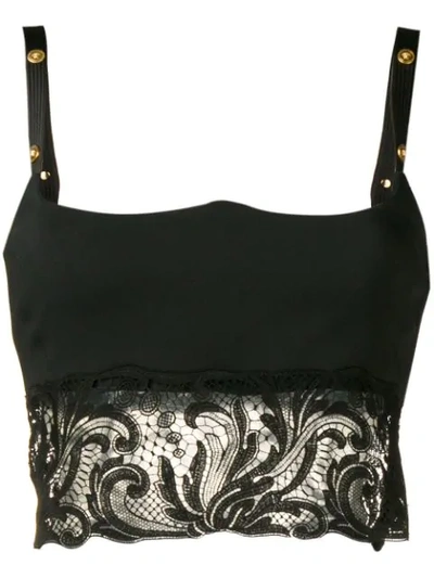 Versace Cropped Lace Top In Black