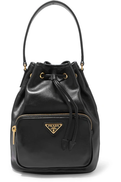 Prada Saffiano & City Leather Bucket Bag In Black