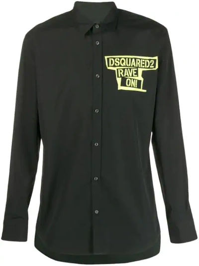 Dsquared2 Rave On-print Regular-fit Cotton Shirt In Black