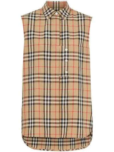 Burberry Sleeveless Vintage Check Cotton Poplin Oversized Shirt In Archive Beige Ip Chk