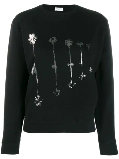 Saint Laurent Palm Tree Print Sweatshirt In Black,silver