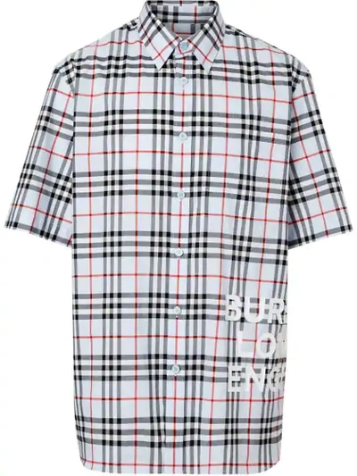 Burberry Short-sleeve Vintage Check Cotton Oversized Shirt In Blue