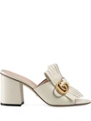 Gucci Marmont Block-heel Kiltie Sandals In White Leather