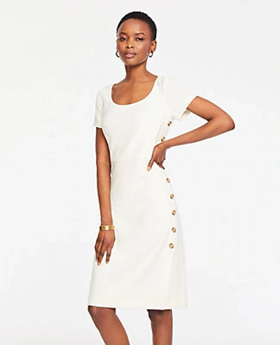 Ann Taylor Petite Doubleweave Side Button Sheath Dress In Winter White