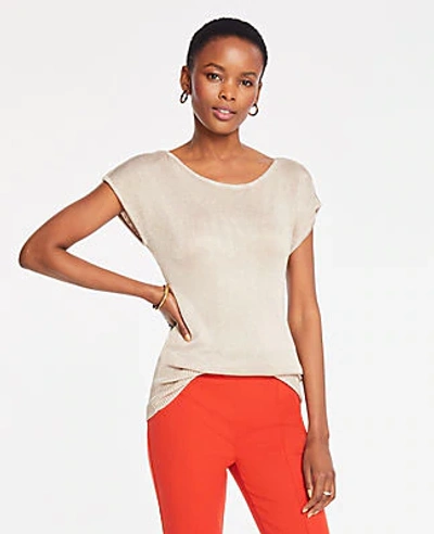 Ann Taylor Petite Shimmer Short Sleeve Sweater In Taupe