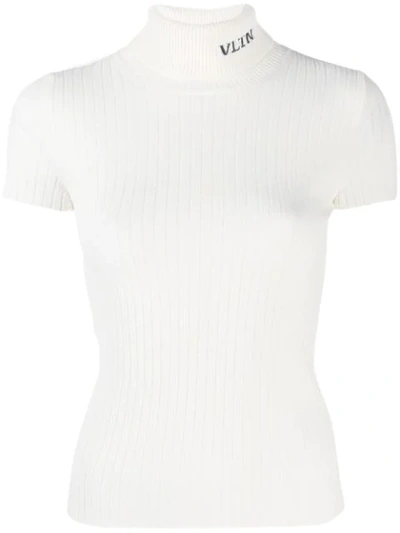 Valentino Contrast Logo Ribbed Knit Top In Neutrals