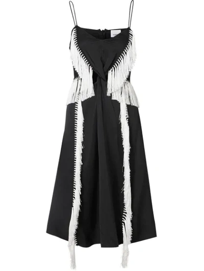 Burberry Fringe Detail Silk Satin Slip Dress In Black
