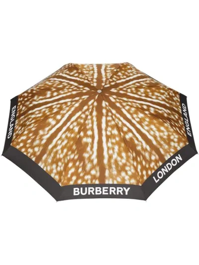 Burberry Deer Print Folding Umbrella In Honey