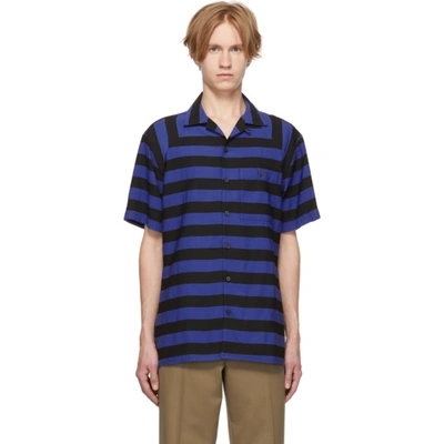 Lanvin Black And Blue Striped Bowling Shirt In 1020 Blk Bl