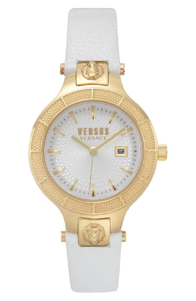 Versus Claremont Leather Strap Watch, 32mm In White/ Silver/ Gold