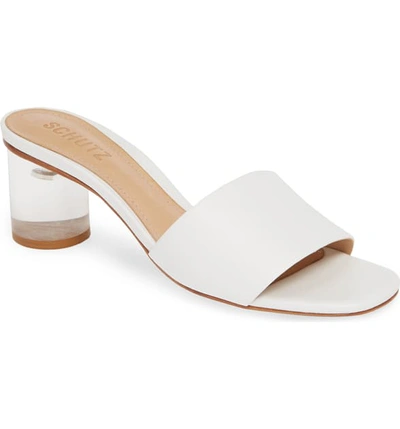 Schutz Mirlande Clear Heel Slide Sandal In White Leather