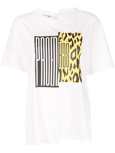 Proenza Schouler Asymmetric Graphic Cotton T-shirt In 22029 Wht/yellow/red Logo Split