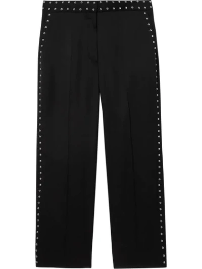 Burberry Studded Silk Satin Tailored Trousers In Black
