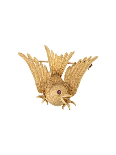 Pre-owned Katheleys 1960s 18kt Gold And Ruby Bird Brooch In Gold/rubis
