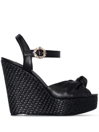 Dolce & Gabbana Wedge Nappa Leather Sandal With Bejewelled Buckle In Black