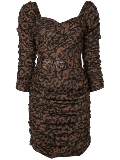 Nicholas Gathered Leopard Print Dress In Brown