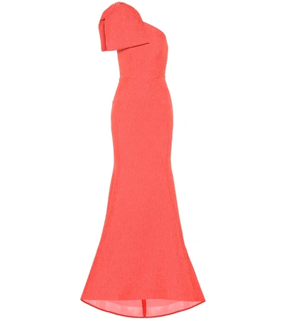 Rebecca Vallance Women's Francesca Crinkle Bow Shoulder A-line Gown In Coral