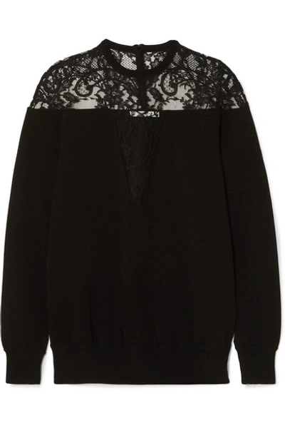 Givenchy Lace-trimmed Knitted Sweater In Black