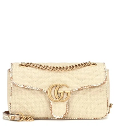 Gucci Gg Marmont Small Raffia Shoulder Bag In Beige