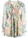 Zimmermann Verity Ruffle-trimmed Floral-print Cotton And Silk-blend Chiffon Playsuit In Cream Floral