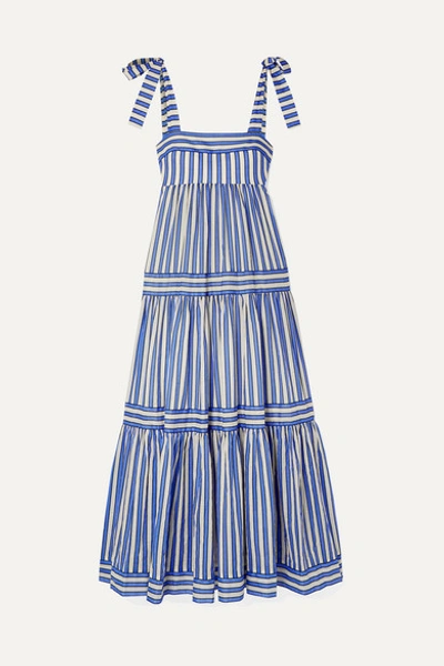 Zimmermann Verity Tiered Striped Cotton-voile Maxi Dress In Blue