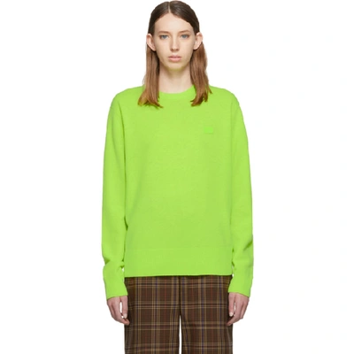 Acne Studios Nalon Face Appliquéd Neon Wool Sweater In Green