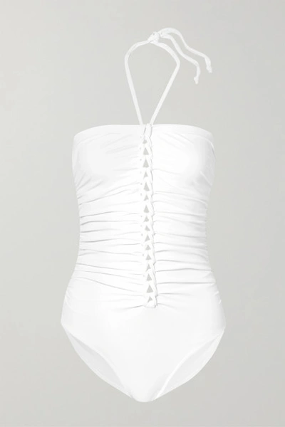Karla Colletto Joana Ruched Halterneck Swimsuit In White