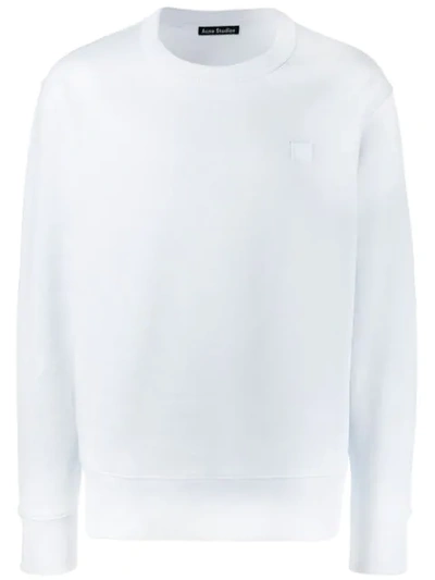 Acne Studios Fairview Face Appliquéd Cotton-jersey Sweatshirt In Aqh-ice Blue