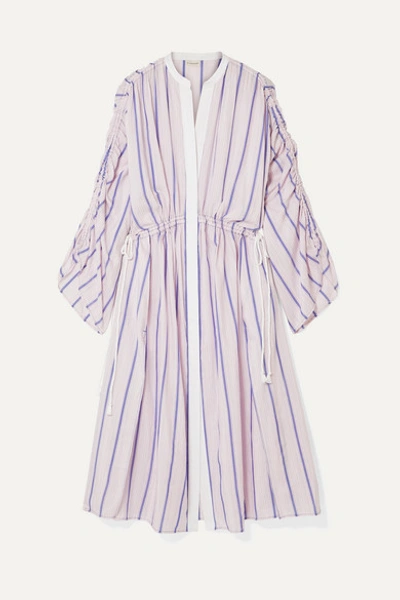 By Malene Birger Genua Oversized Ruched Striped Cotton-blend Midi Dress In Pastel Pink