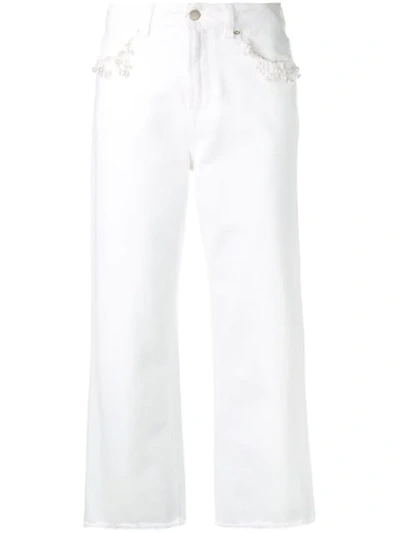 Christopher Kane Faux Pearl-embellished High-rise Straight-leg Jeans In White