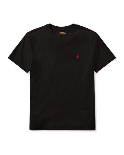 Ralph Lauren Kids' Short-sleeve Jersey V-neck T-shirt In Black