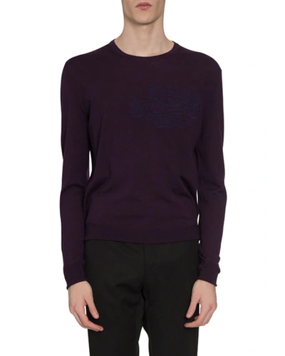 Berluti Men's Scritto Crewneck Wool Sweater In Purple