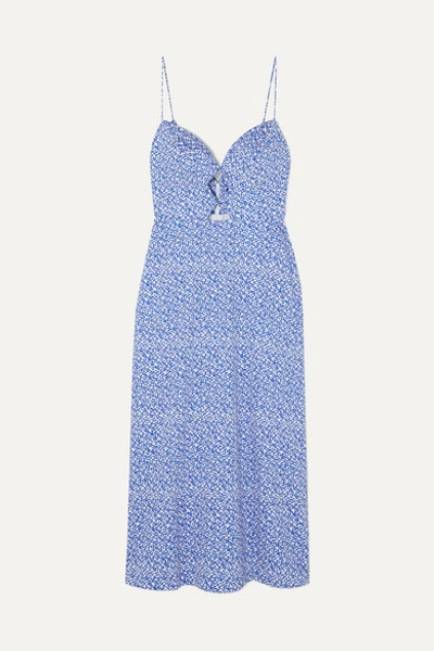 Saloni Jana Cutout Printed Stretch-cotton Midi Dress In Blue
