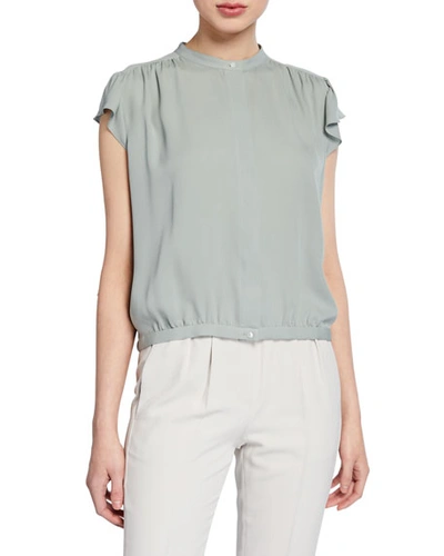 Theory Flutter Cap-sleeve Shirred Yoke Georgette Top In Aspen Green