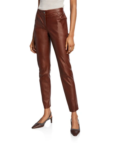 Brunello Cucinelli Leather 4-pocket Leggings In Brown