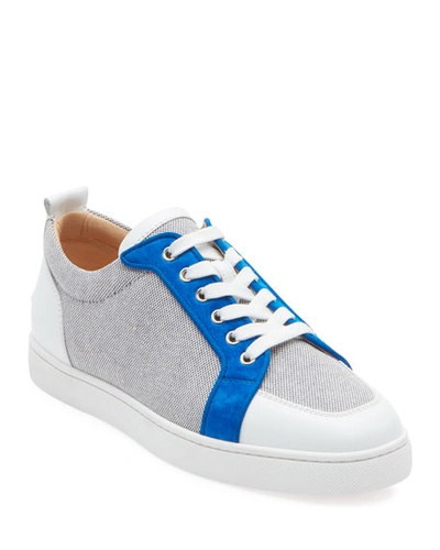 Christian Louboutin Men's Rantu Colorblock Leather Low-top Sneakers In Blue/white