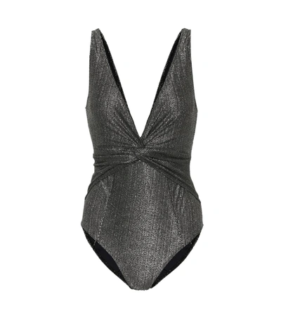 Jonathan Simkhai Metallic Front Twist Swimsuit In Black