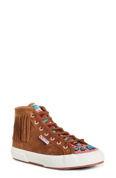 Alanui X Superga Beaded Mid Top Sneaker In Beige Multi