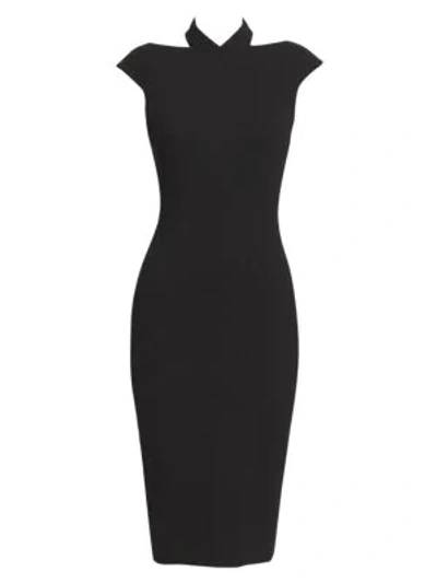 Victoria Beckham Fitted Cap-sleeve Crepe Sheath Dress In Black