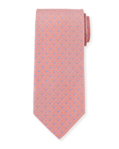 Ferragamo Gancini Print Silk Classic Tie In Pink