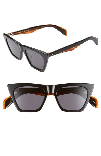 Rag & Bone 51mm Cat Eye Sunglasses - Black In Black/gray Blue