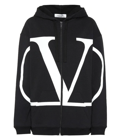 Valentino Logo Print Zipped Hoodie In Black