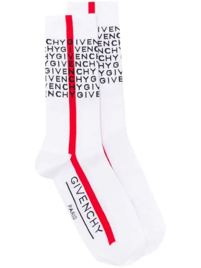 Givenchy White Logo Cotton-blend Socks In Black