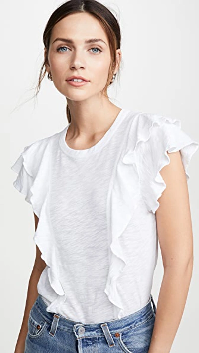 Veronica Beard Jean Bea Short Sleeve Ruffle Tee In White