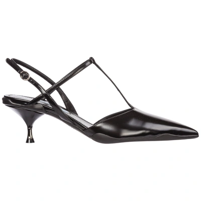 Prada Women's Leather Heel Sandals In Black