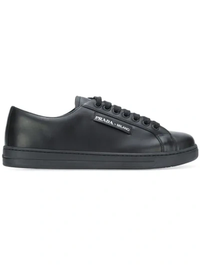 Prada Men's Shoes Leather Trainers Sneakers In Black | ModeSens