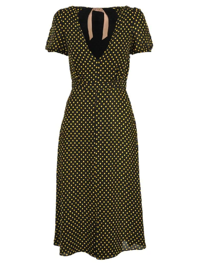 N°21 N21 Polka Dot Dress In Black + Yellow