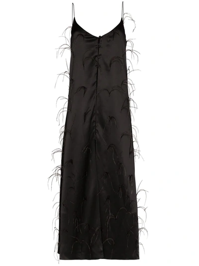 Michael Lo Sordo Ostrich Feather-embellished Midi Slip Dress In Black
